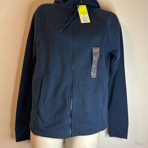 All In Motion Women’s Navy Blue Full Zip Hoodie Thumbholes Pockets Sz XS NWT